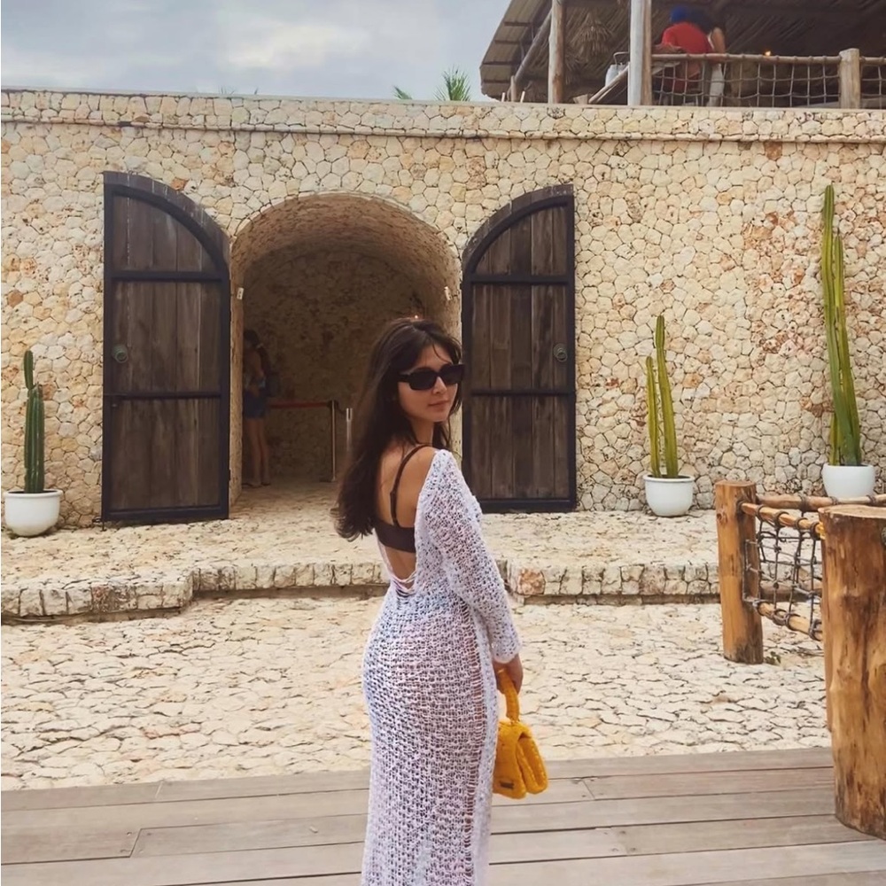 White Knitted long dress Resort Wear